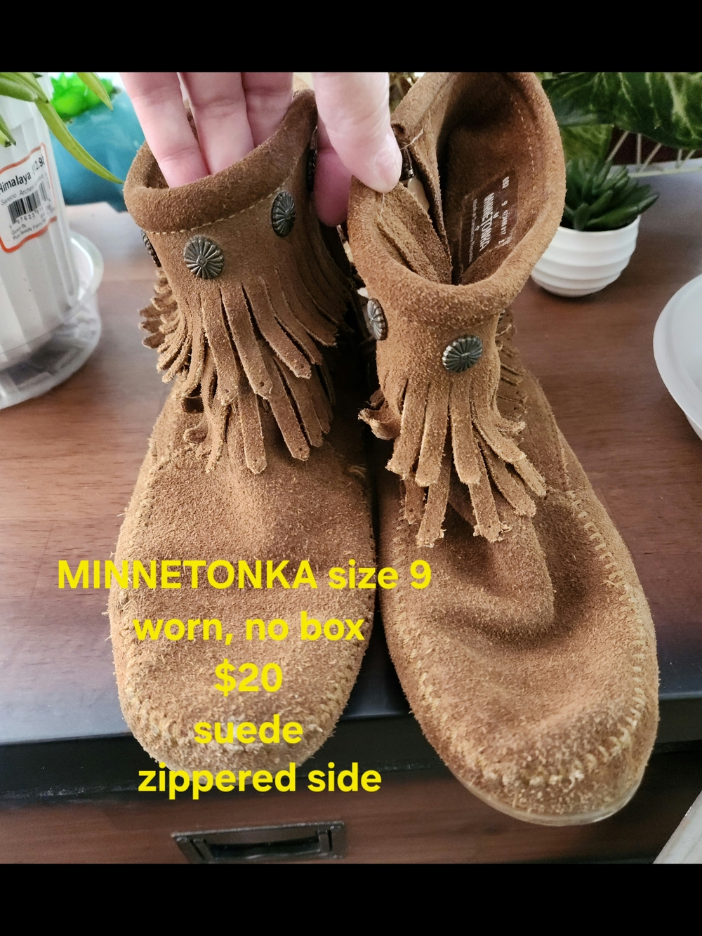 Minnetonka Suede Fringe Moccasin Booties - Brown